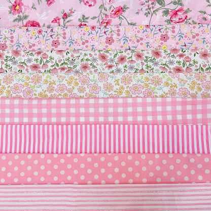 7 pcs 20" x 20" Cotton Fabric DIY Making Supplies Quilting Patchwork Fabric Fat Quarter Bundles DIY for Quilting Cotton Patchwork Cushions (8pcs Small Pink Flowers, 20" x 20")