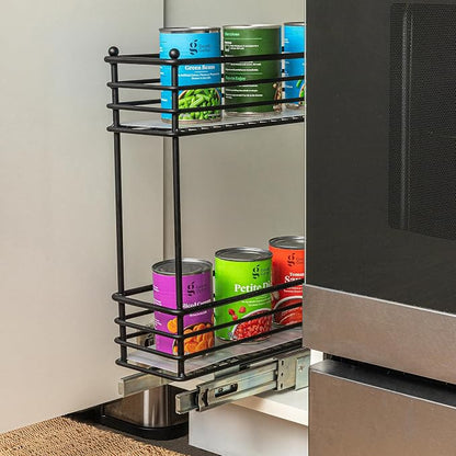 Household Essentials Glidez Under Cabinet 2‑Tier Pull‑Out Storage Organizer with Removable PEVA Liners, Matte Black