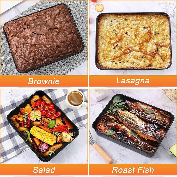 Herogo Rectangle Cake Pan Set of 2, 9 X 13 Inch Non-Stick Baking Pan for Oven, Stainless Steel Black Lasagna Brownies Casseroles Cakes Bakeware, Oven Safe