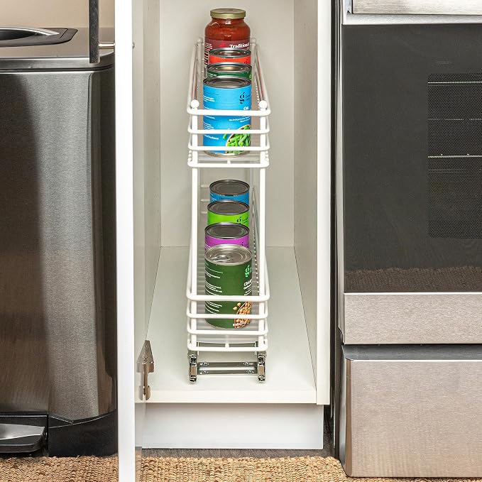 Household Essentials White Steel Artisan Organizer with Plastic Liners, 2-Tier Pull-Out