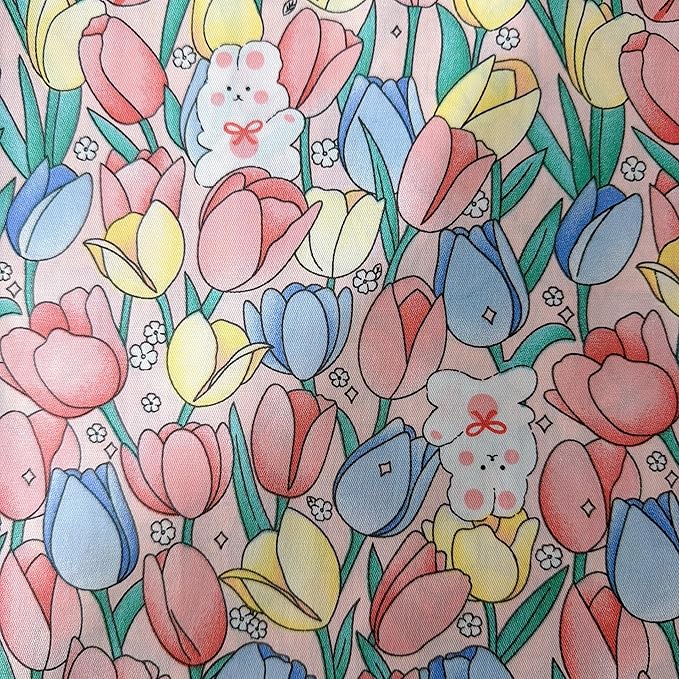 Light Weight Natural Cotton Fabric by the Yard DIY Making Supplies Quilting Patchwork Fabric Fat Quarter Bundles DIY for Quilting Cotton Patchwork Cushions (Tulip, 1 Yard)