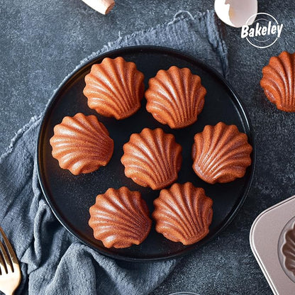 Madeleine Mold Cake Pan, 9-Cavity Non-Stick Spherical Shell Madeline Bakeware for Oven Baking (Champagne Gold)