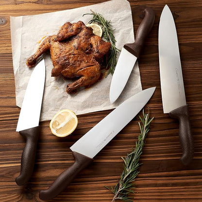CURTA 8-inch Commercial-Grade Chef's Knife, NSF Listed, Ergonomic, Non-slip Brown Handle, High Carbon 420 Stainless Steel Forged Blade Straight Edge, Dishwasher Safe, Rust Proof