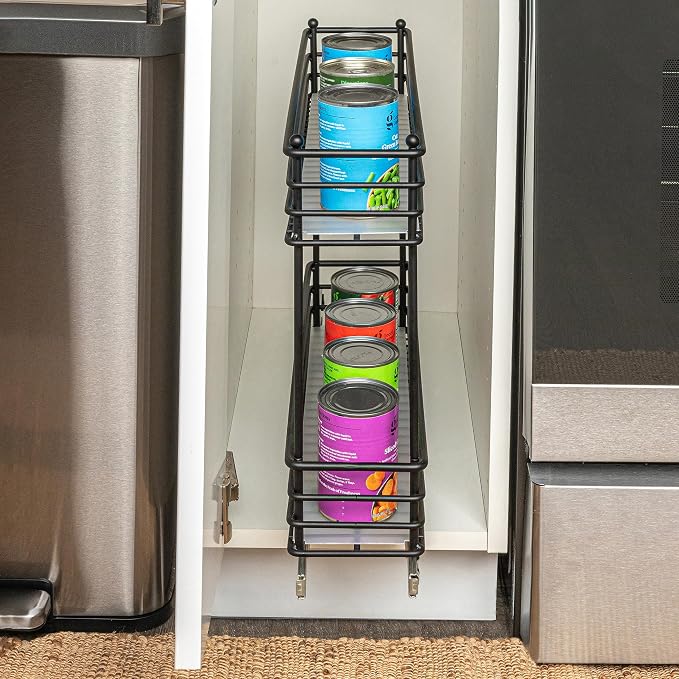 Household Essentials Glidez Under Cabinet 2‑Tier Pull‑Out Storage Organizer with Removable PEVA Liners, Matte Black