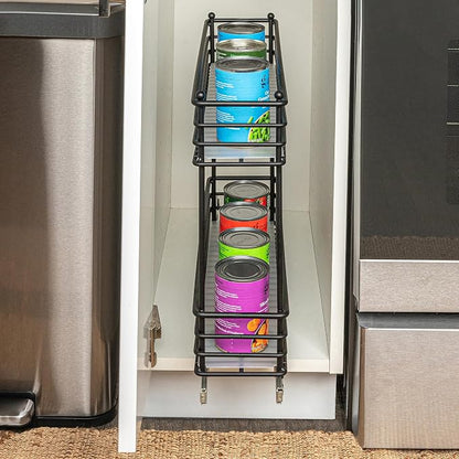 Household Essentials Glidez Under Cabinet 2‑Tier Pull‑Out Storage Organizer with Removable PEVA Liners, Matte Black
