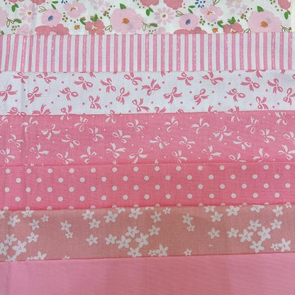 7 pcs 20" x 20" Cotton Fabric DIY Making Supplies Quilting Patchwork Fabric Fat Quarter Bundles DIY for Quilting Cotton Patchwork Cushions (Pink Flowers Bows, 20" x 20")