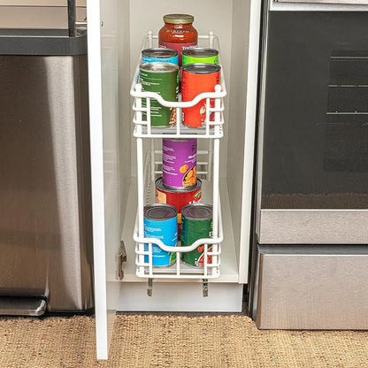 Household Essentials White Steel Two-Tier Slide-Out Organizer with Plastic Liners