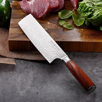 Kitory Nakiri Knife 7", Japanese Usuba, 73-Layer 10Cr15CoMoV Core, Acid-Washed Finish, Burmese Rosewood Handle, Professional Kitchen Knife for Home & Restaurant, Gift Package
