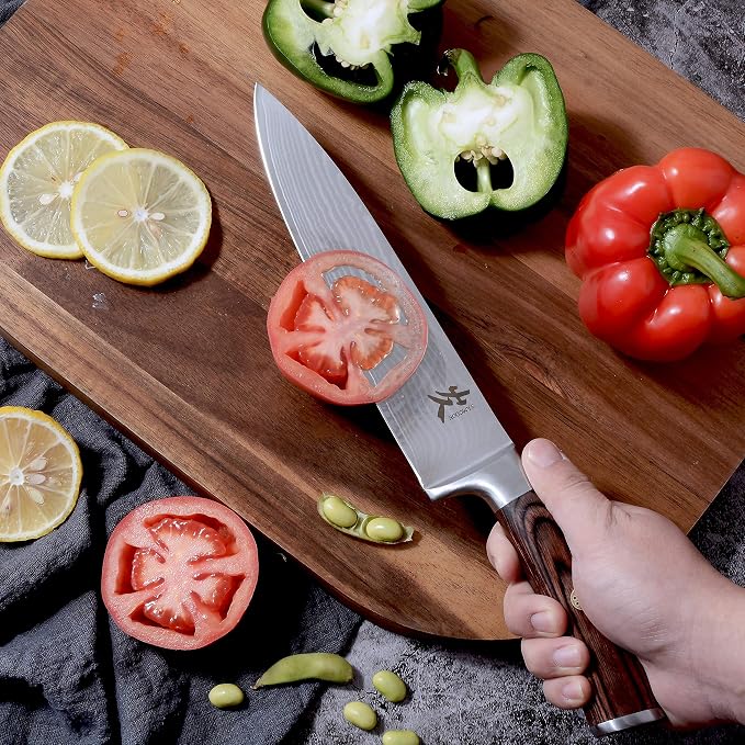 SAMCOOK Damascus Chef Knife - 8 Inch Professional Sharp Kitchen Knife - Japanese VG-10 High Carbon Stainless Steel Meat Sushi Cutting Gyuto knife - Ergonomic Pakkawood Handle with Gift Box