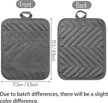 5Pack Pocket Pot Holders Cotton Heat Resistant Potholder Multipurpose Hot Pads Machine Washable Oven Mitts Cooking Pads Bulk for Daily Kitchen Baking and Cooking 8.9 x 6.9 Inch Grey