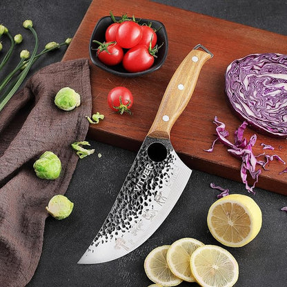 3PCS Butcher Knife Set, Hand Forged 7" Butcher Meat Cleaver, 7" Serbian Chef and 6.5" Viking Knife, Great for Indoor & Outdoor (Stylish Pattern Design)