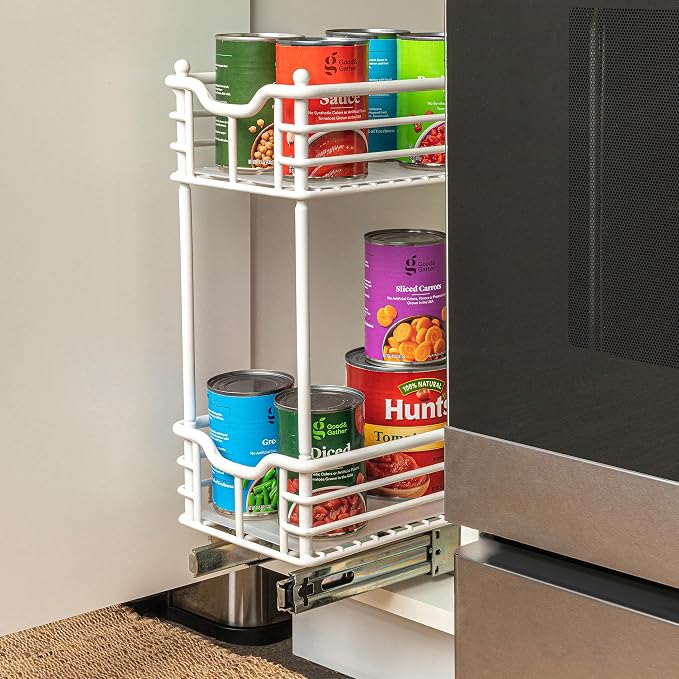 Household Essentials White Steel Two-Tier Slide-Out Organizer with Plastic Liners