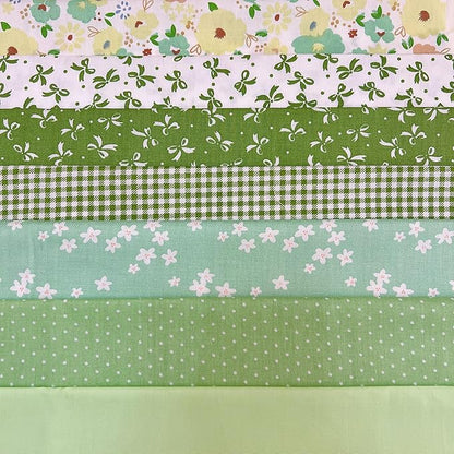 7 pcs 20" x 20" Cotton Fabric DIY Making Supplies Quilting Patchwork Fabric Fat Quarter Bundles DIY for Quilting Cotton Patchwork Cushions (Green Flowers Bow, 20" x 20")