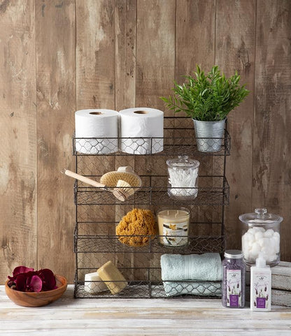 DII Farmhouse Vintage Decorative Metal Pantry Spice Rack Organizer, 17Lx4.75Wx20H, 4 Tier Double Shelf Depth Spice Rack - Rustic
