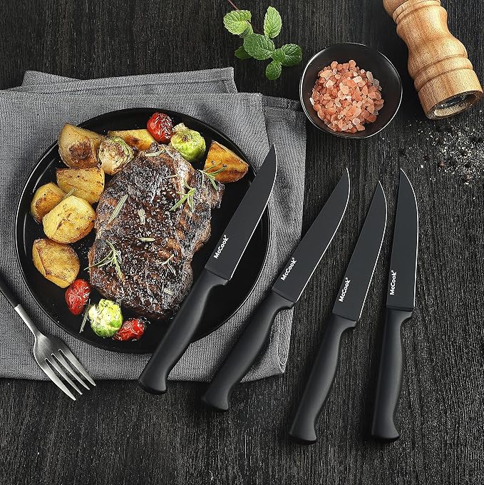 McCook® Knife Sets,German Stainless Steel Knife Block Sets with Built-in Sharpener, Black (Pack of 2)