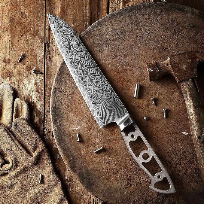KATSURA Woodworking Project Kit – Gyuto Chef Knife Blank – Ultra Wide Blade 50mm – 8.25 Inch – Japanese Premium AUS 10V, 67 Layers Damascus Steel – Storm-V Series – NO LOGO