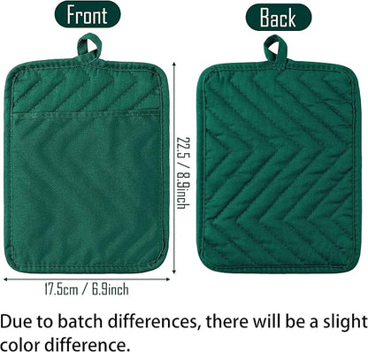 5Pack Pocket Pot Holders Cotton Heat Resistant Potholder Multipurpose Hot Pads Machine Washable Oven Mitts Heat Pads for Daily Kitchen Baking and Cooking 8.9 x 6.9 in Dark Green