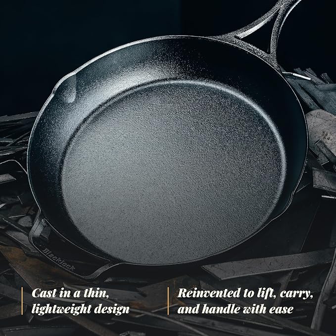 Lodge Blacklock 12" Triple Seasoned Cast Iron Skillet - Lightweight - Easy Cleanup - Premium Cookware
