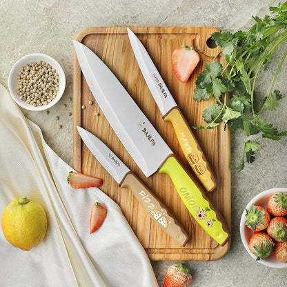 3PCS Kitchen Knives, Stainless Steel Knife Set With Sheath, 8 inch Chef, 4.5 inch Utility and 4 inch Paring Knife (Stylish Design)