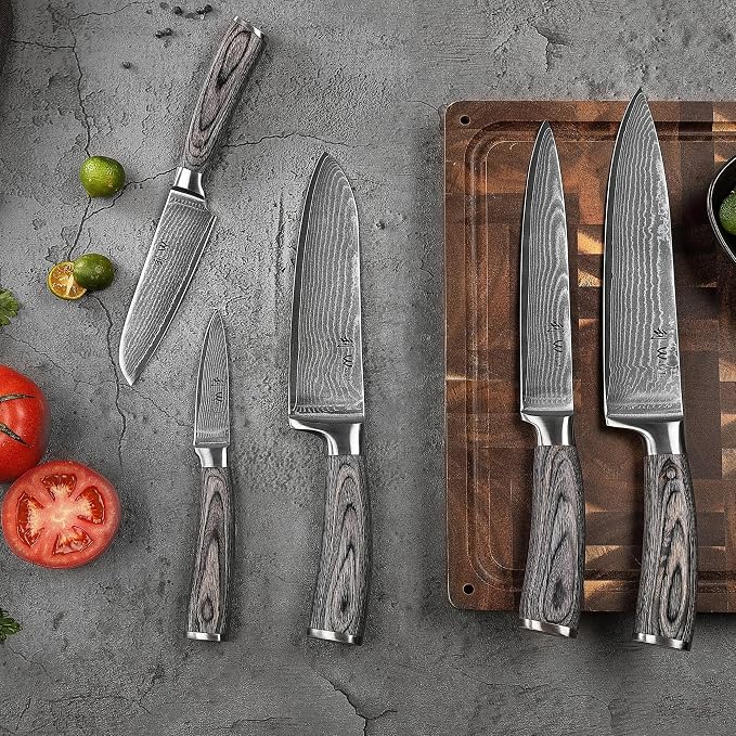 Wakoli EDIS 5-Piece Damascus Kitchen Knife Set – Professional Kitchen Knives with VG10 Core, 67-Layer Damascus Steel Blades and Ergonomic Pakkawood Handles – Premium Chef Knife Set in Gift Box
