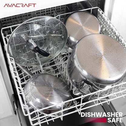 AVACRAFT 18/10 Stainless Steel Cookware Set, Premium Pots and Pans, Kitchen Essentials For Cooking, Multi-Ply Body Stainless Steel, 10-Pieces
