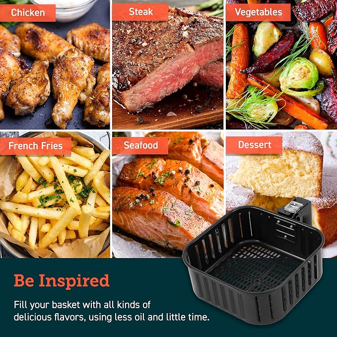 Cosori Air Fryer Accessories, Replacement 5.8QT Original Basket For Cosori CP358-AF, CS358-AF Air Fryers, Non-Stick, Dishwasher-Safe, CAF-P582B