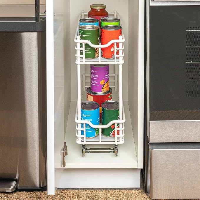 Household Essentials White Steel Two-Tier Slide-Out Organizer with Plastic Liners