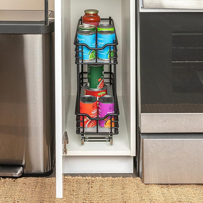 Household Essentials Matte Black Steel Two-Tier Pull-Out Organizer