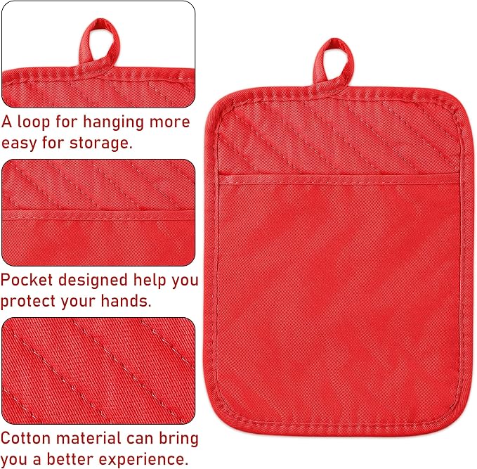 5Pack Pot Holders for Kitchen Heat Resistant Cotton Potholder Multipurpose Hot Pads Machine Washable Oven Mitts with Pocket Potholders for Baking and Cooking 8.9 x 6.9 in Red Green