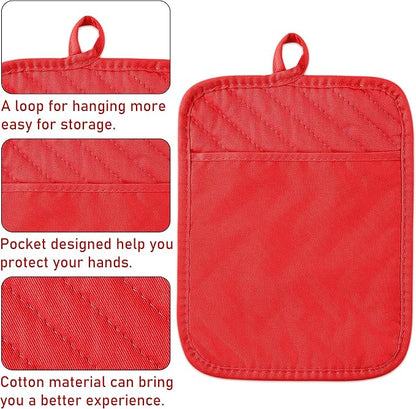 5Pack Pot Holders for Kitchen Heat Resistant Cotton Potholder Multipurpose Hot Pads Machine Washable Oven Mitts with Pocket Potholders for Baking and Cooking 8.9 x 6.9 in Red Green