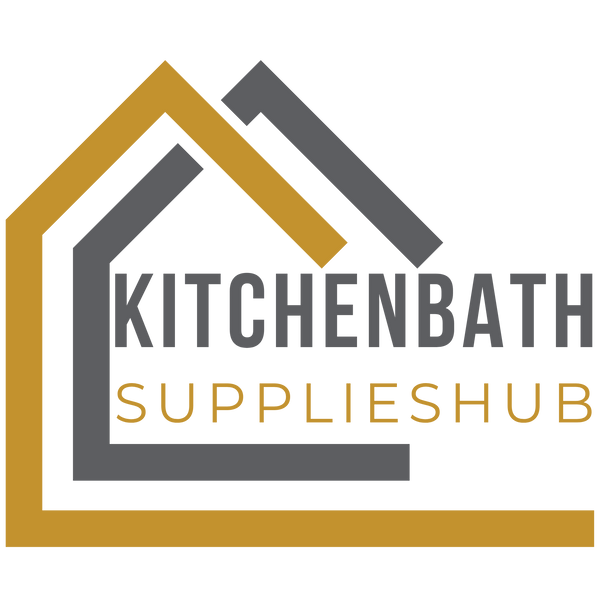 A digital logo for 'Kitchen Bath Supplies Hub' featuring a stylized house outline in gold and dark gray with the text 'KITCHENBATH SUPPLIESHUB' in dark gray and gold.